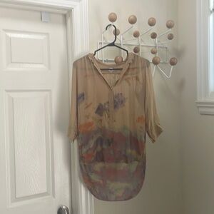 Aritzia - Wilfred - Flowy 100% Silk Top - 3/4 Sleeves - Tan - XXSmall